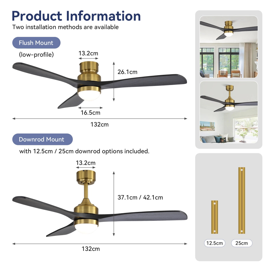 Ventilatore da soffitto reversibile con LED dimmerabile, 6 velocit¨¤ e telecomando, oro