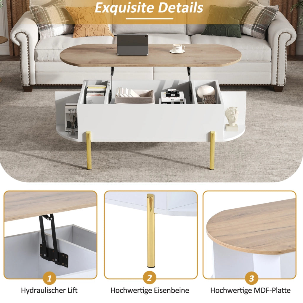 Tavolino da caffè elevabile 120x50 cm con vano contenitore