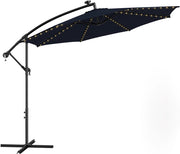 Ombrellone da Giardino ∅303 cm Decentrato, con 112 Luci LED ad Energia Solare, con Manovella, Inclinazione Regolabile, 8 Stecche, Ombrellone da Esterno per Giardino Piscina Cortile (Marino)