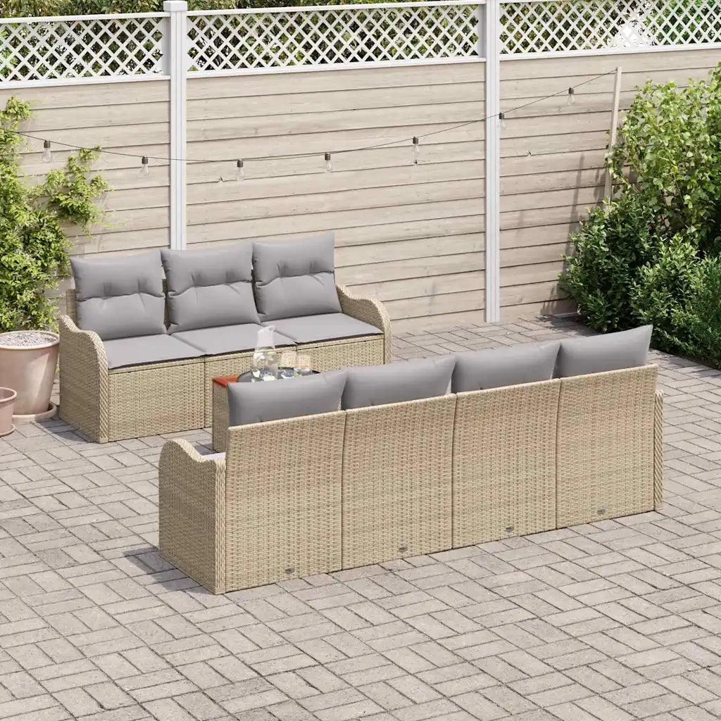 Set Divano da Giardino 8 pcs Beige e Grigio Chiaro polyrattan