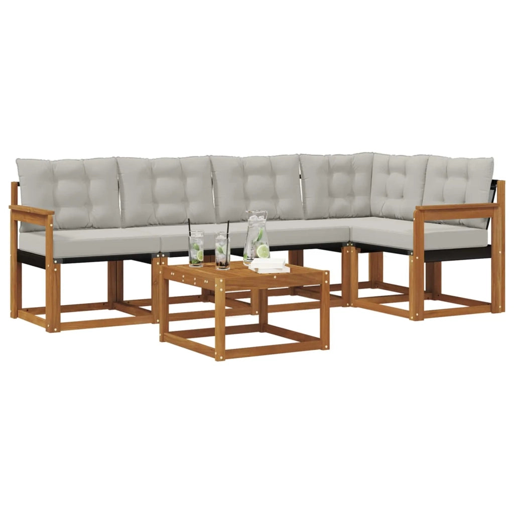 Set di divani da esterno 6 pcs Grigio Naturale e Chiaro