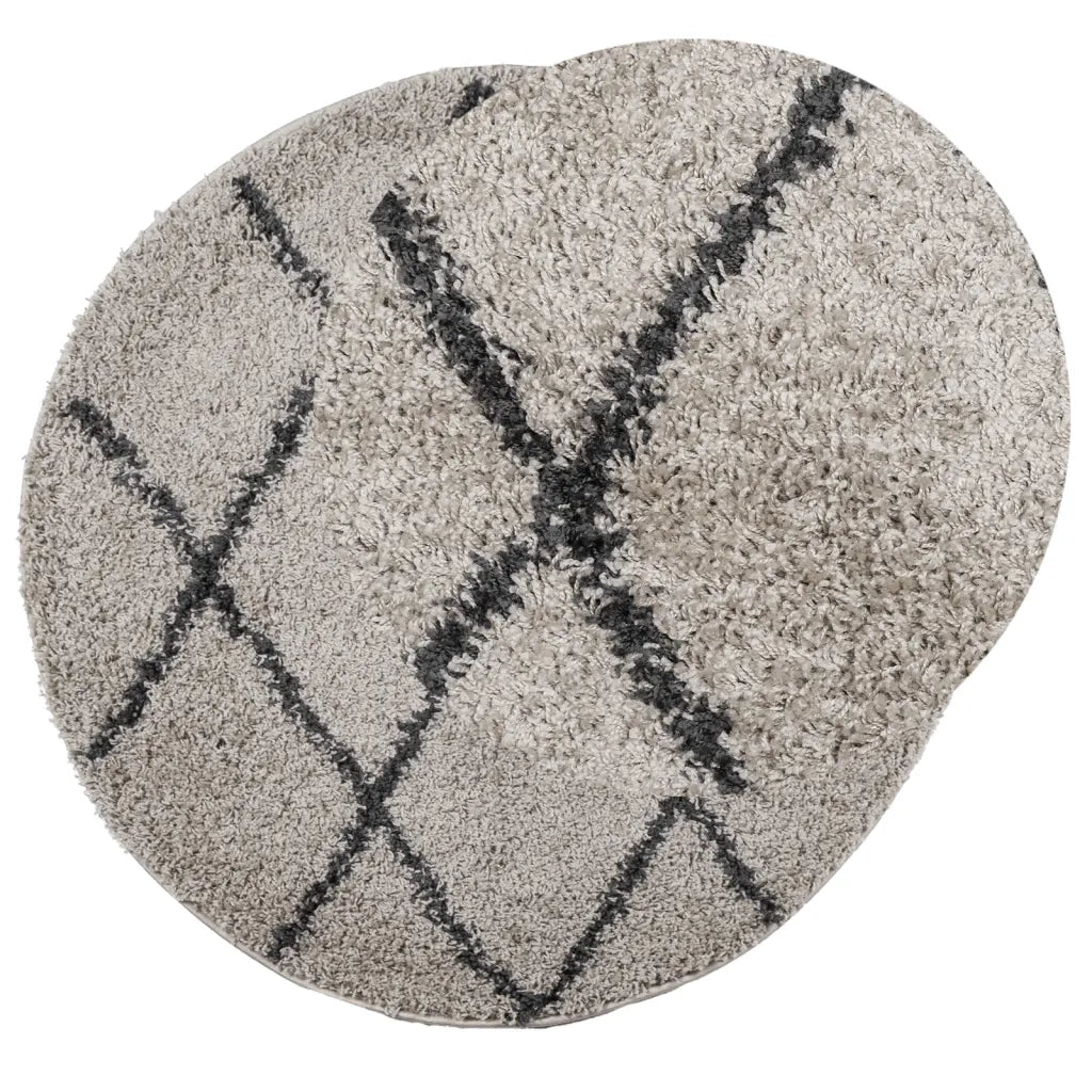 Tappeto Shaggy PAMPLONA a Pelo Lungo Beige e Antracite Ã˜ 80 cm