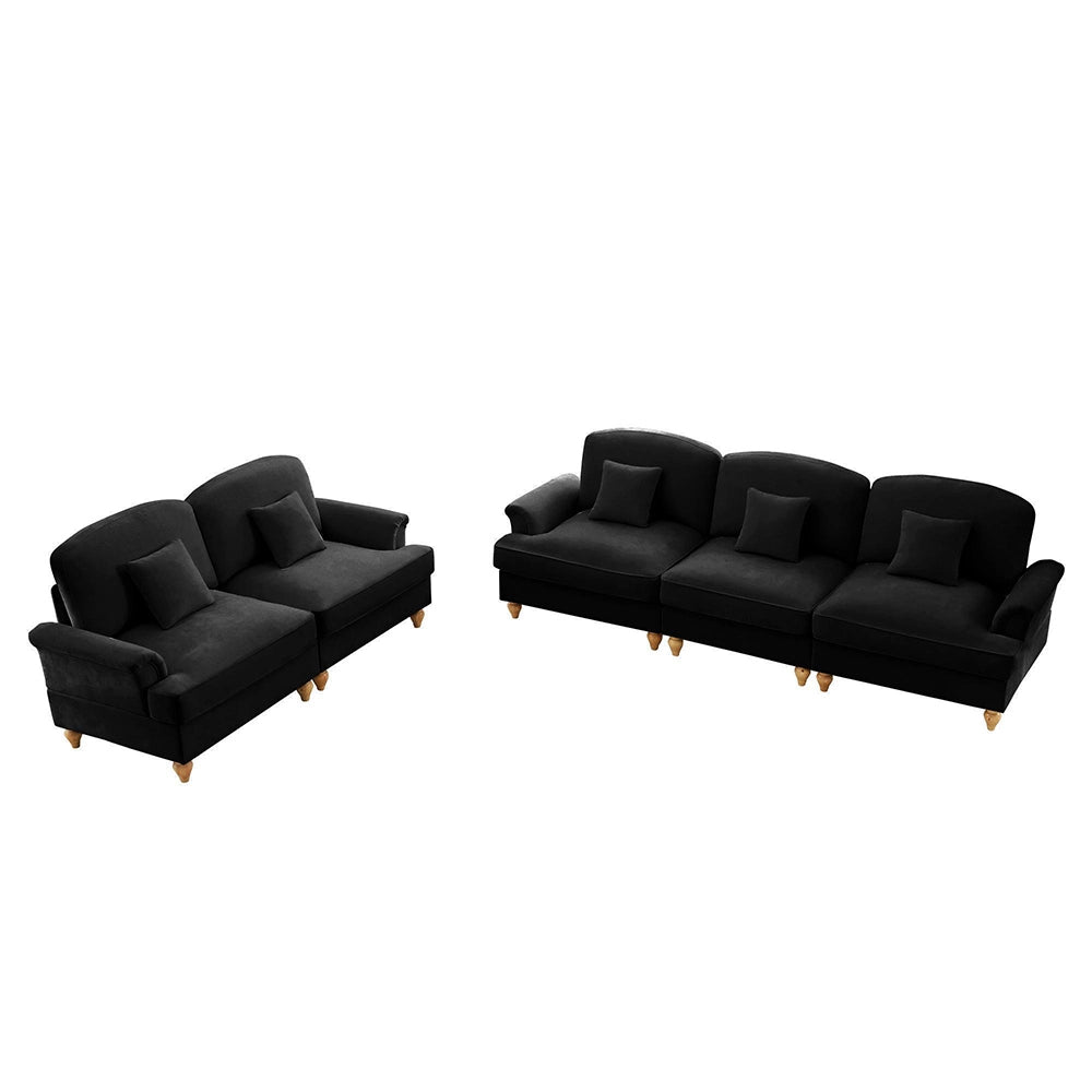 Set modulare 2 pezzi - Xylo - 3+2 posti, chenille, stile classico, nero