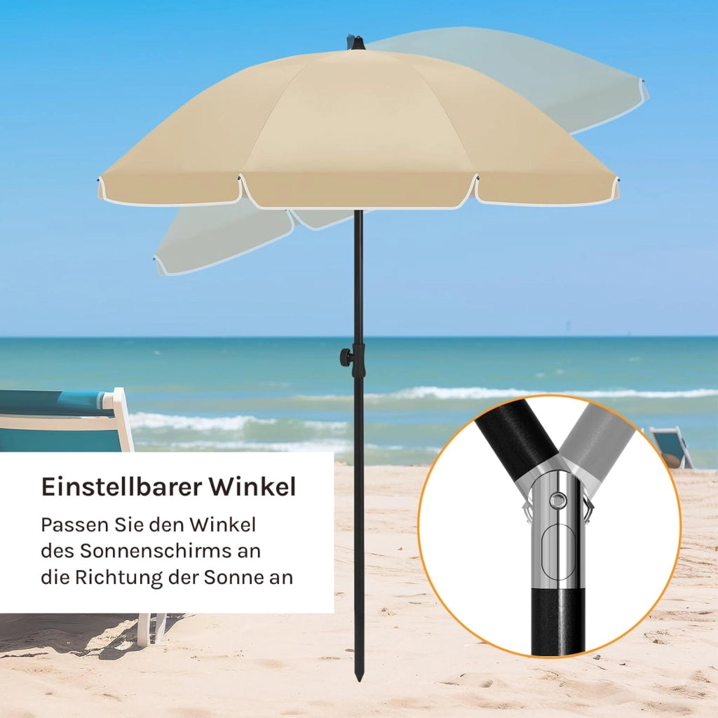 Ombrellone da Spiaggia, Ombrellone da Giardino con Funzione di Inclinazione e Altezza Regolabile, Tessuto Resistente ai Raggi UV da 180 gsm, Rotondo da 1,55 m Taupe