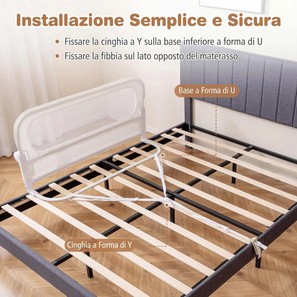 Sponda Letto Anticaduta per Bambini 120 cm, Bianco
Barriera di Sicurezza Pieghevole per Neonati con Altezza 3 Livelli Regolabile, Cinghia Fissaggio Sicuro, Protezione Neonati