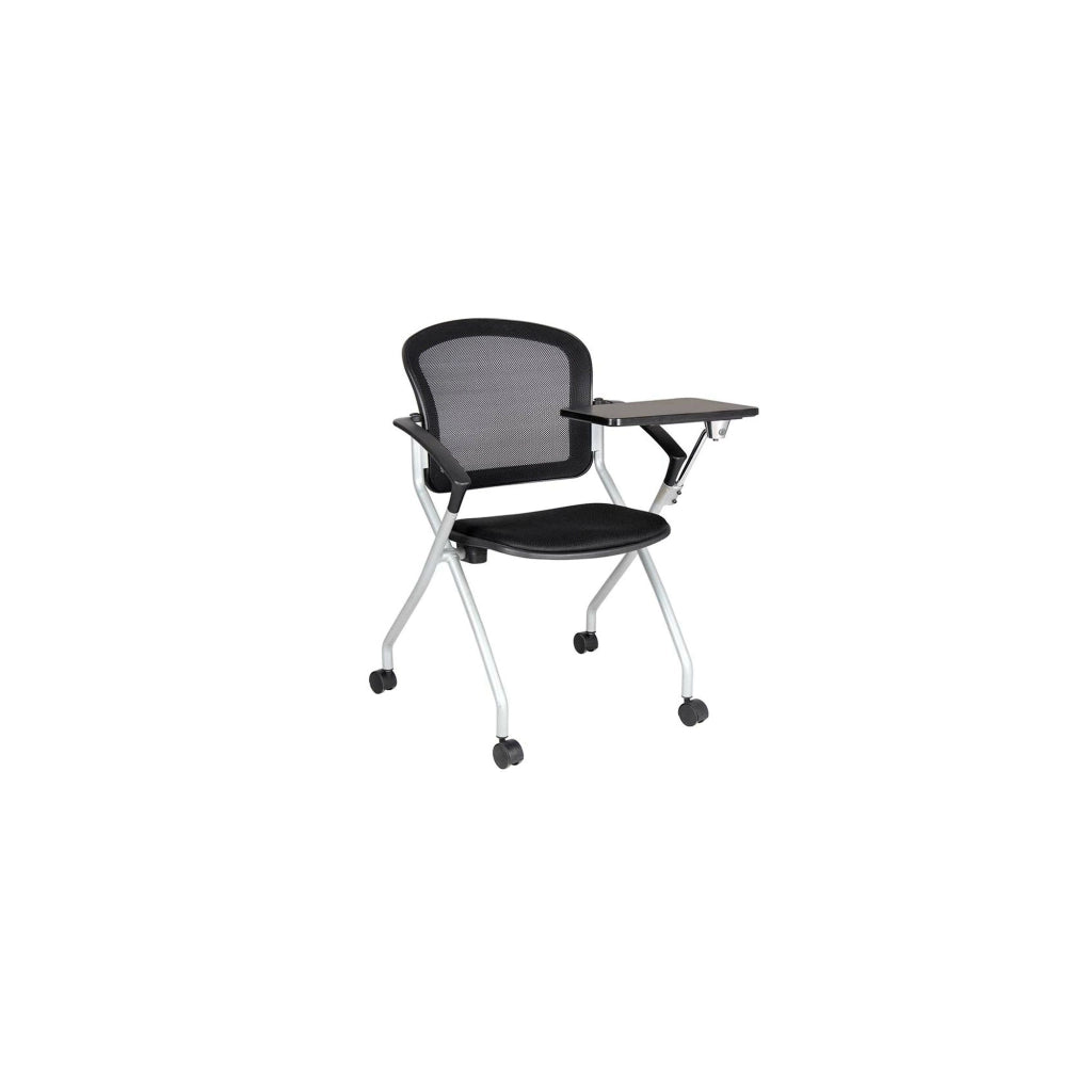 Sedia da ufficio Azzate, Sedia sala da attesa con bracciolo e tavoletta, Seduta ergonomica da attesa, 61x49h84 cm, Nero