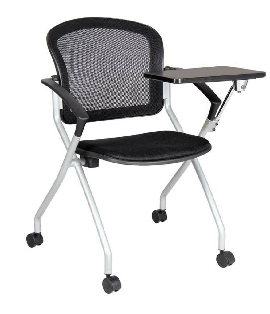 Sedia da ufficio Azzate, Sedia sala da attesa con bracciolo e tavoletta, Seduta ergonomica da attesa, 61x49h84 cm, Nero
