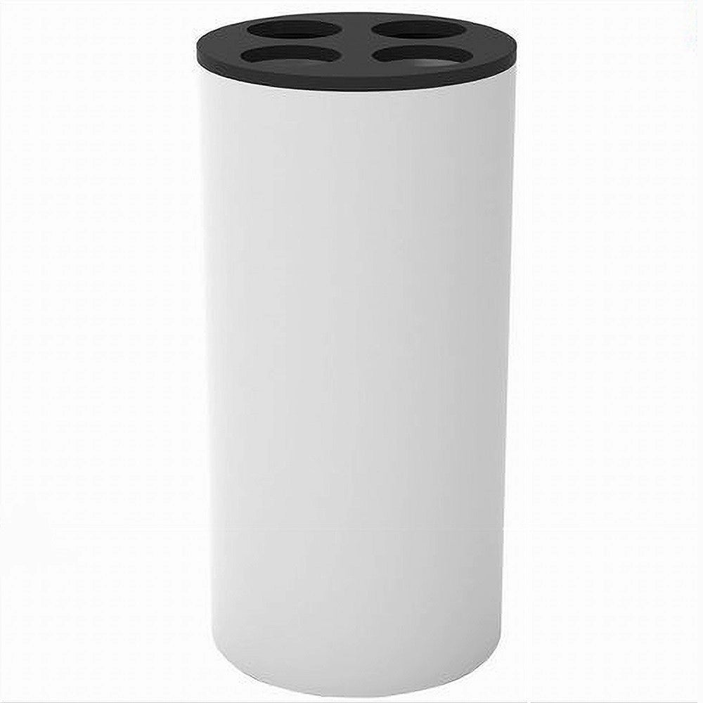 Trade Shop - Bicchiere Porta Spazzolini 4 Fori Bianco Nero In Plastica Accessorio Bagno 69773 -
