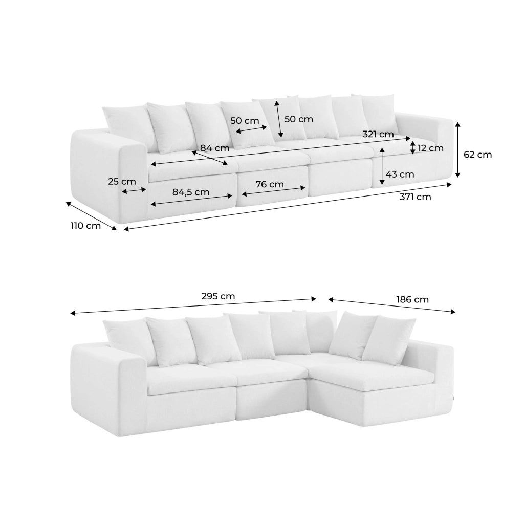 Divano modulare in tessuto ciniglia, 4 posti, beige scuro