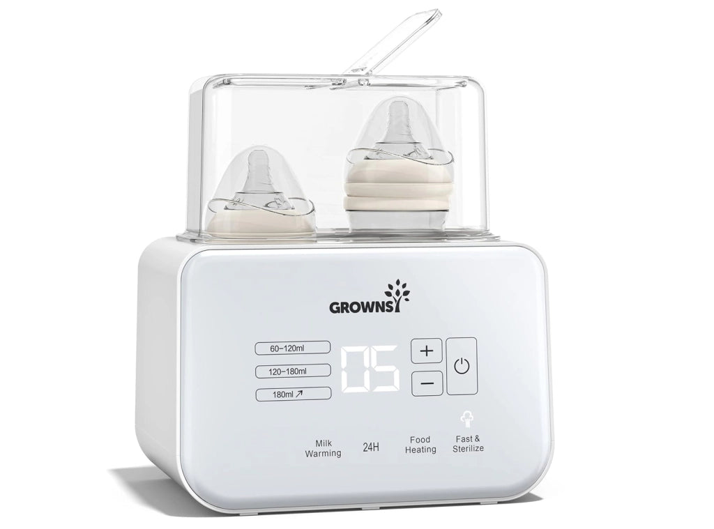 Scaldabiberon Doppio 9 in 1 con Sterilizzatore Controllo Preciso della Temperatura con Display LCD Mantiene in Caldo per 24 Ore Scongelamento e Scaldapappa Senza BPA Grownsy