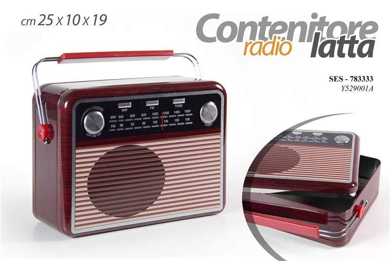 CONTENITORE DI LATTA MULTIUSO "RADIO VINTAGE" 18,7X10X25H CM