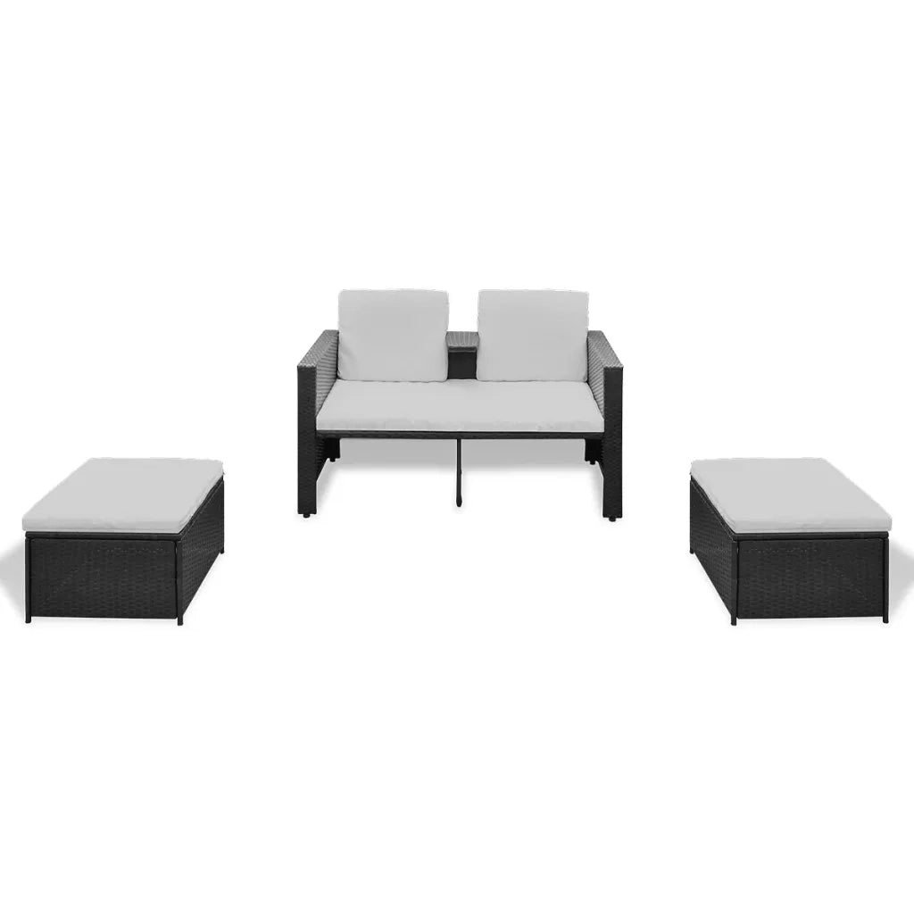 Set Divani da Giardino 4 pz | Set Salotto da Giardino con Cuscini in Polyrattan Nero