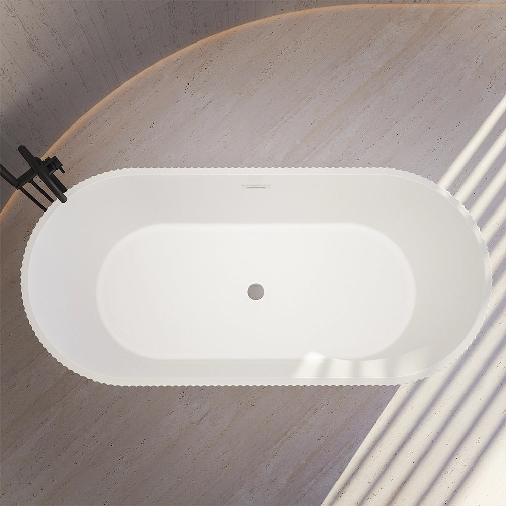 Vasca da bagno freestanding scanalata 170cm in acrilico bianco lucido | Iris