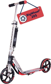 HUDORA Monopattino BigWheel 205 - in alluminio resistente - Monopattino pieghevole regolabile con cavalletto - sportivo per bambini e adulti fino a 100 kg - nero/rosso