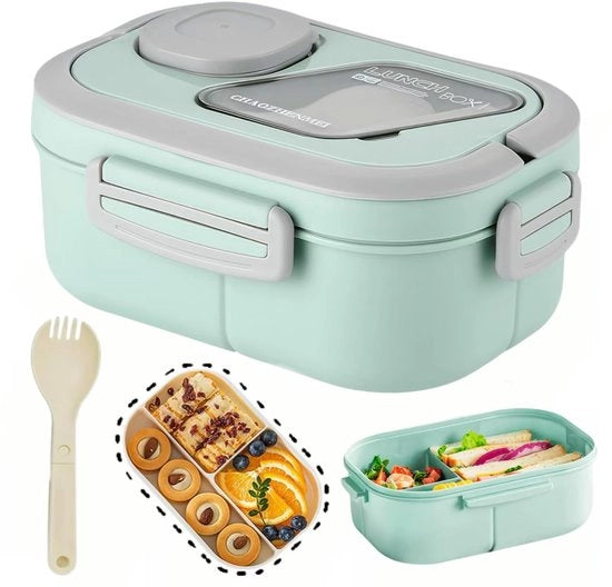 Lunchbox con compartimenti, 1200 ml bento box doppio, box per pranzo per adulti, box per insalata per viaggio, box per pranzo di alta qualità, box bento resistente al microonde (verde)