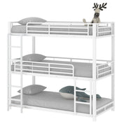 Letto a Castello Triplo 3 Posti in Metallo con Scala e Sponde; 90 × 200 cm; senza Materasso; Bianco