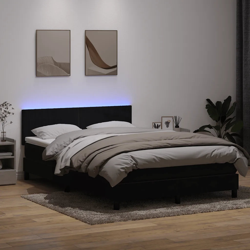 Letto a Molle con Materasso e LED Nero 160x210 cm in Velluto 3317081