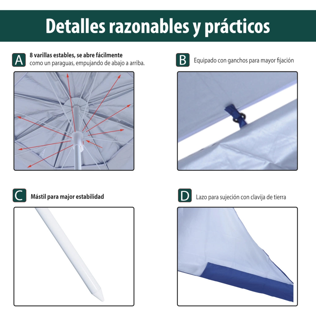 Tenda da sole da spiaggia 2 in 1 ¨C zephmum ¨C 210x222 cm blu