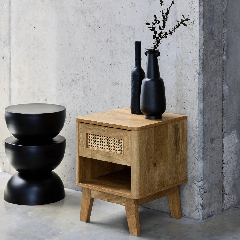 Comodino con 1 cassetto effetto legno e canna i sweeek