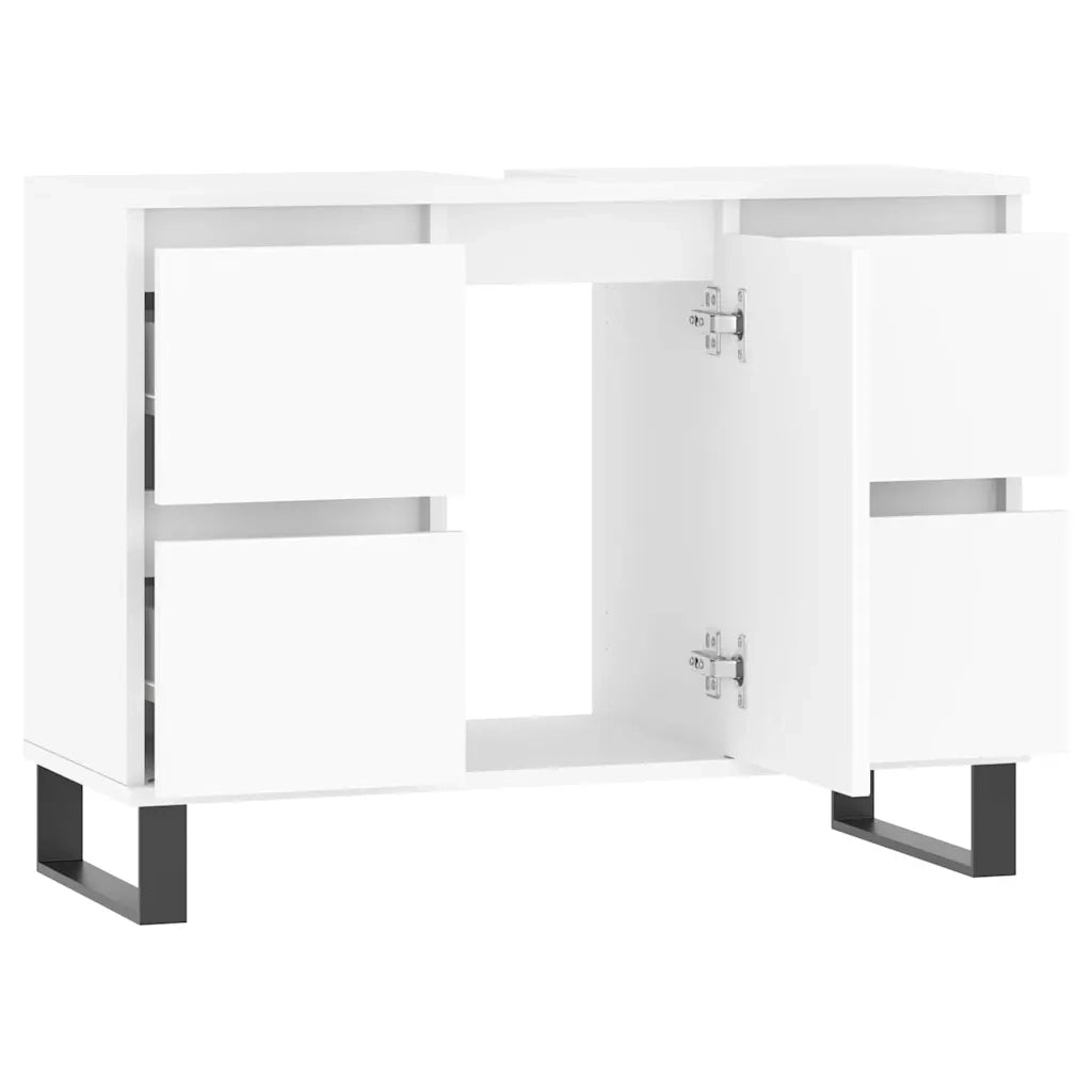 Mobiletto da bagno bianco con spazio contenitivo ottimizzato 80 x 33 x 60 cm stile industriale legno composito bianco 02_0049082