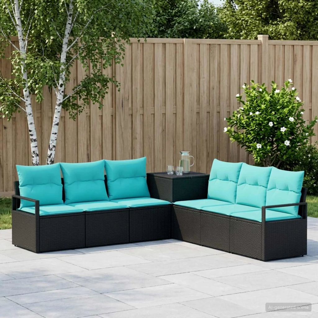 Set di divani 7 pz Nero e Blu Rattan sintetico e Acciaio 3448716