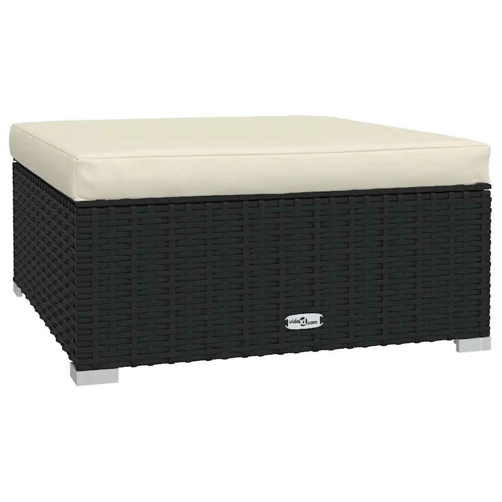 Sedia da giardino-Poggiapiedi da Giardino con Cuscino Nero 70x70x30 cm Polyrattan 219564