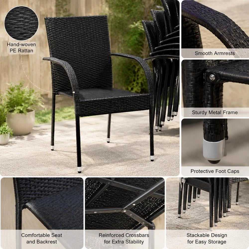 Stackable Garden Chairs, 6 Pieces, Poly Rattan, Black