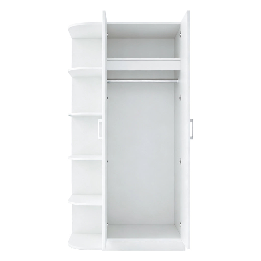 Armadio con 2 ante, ripiani e cassetti per camera da letto o ufficio, in MDF e metallo, bianco, 90×55×170 cm