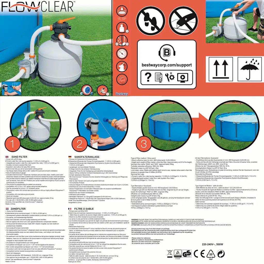 Bestway Pompa con Filtro a Sabbia Flowclear 11355 L/h 3202465