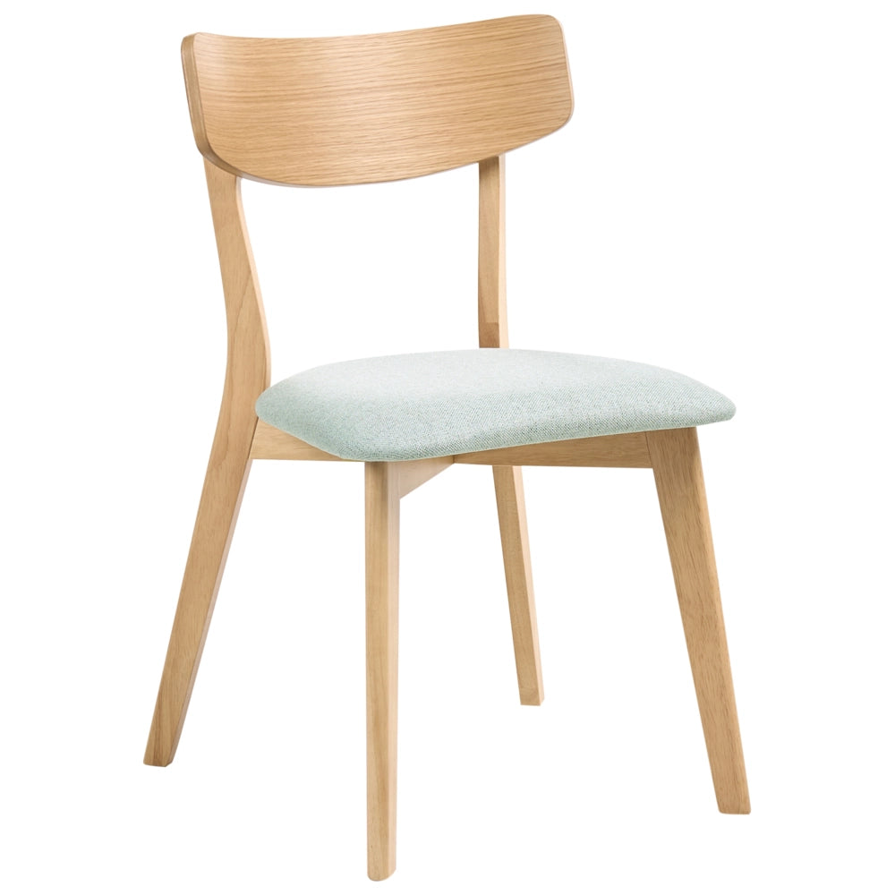 Set di 2 sedie da pranzo con seduta in tessuto grigio chiaro e struttura in legno massiccio chiaro retrò senza braccioli