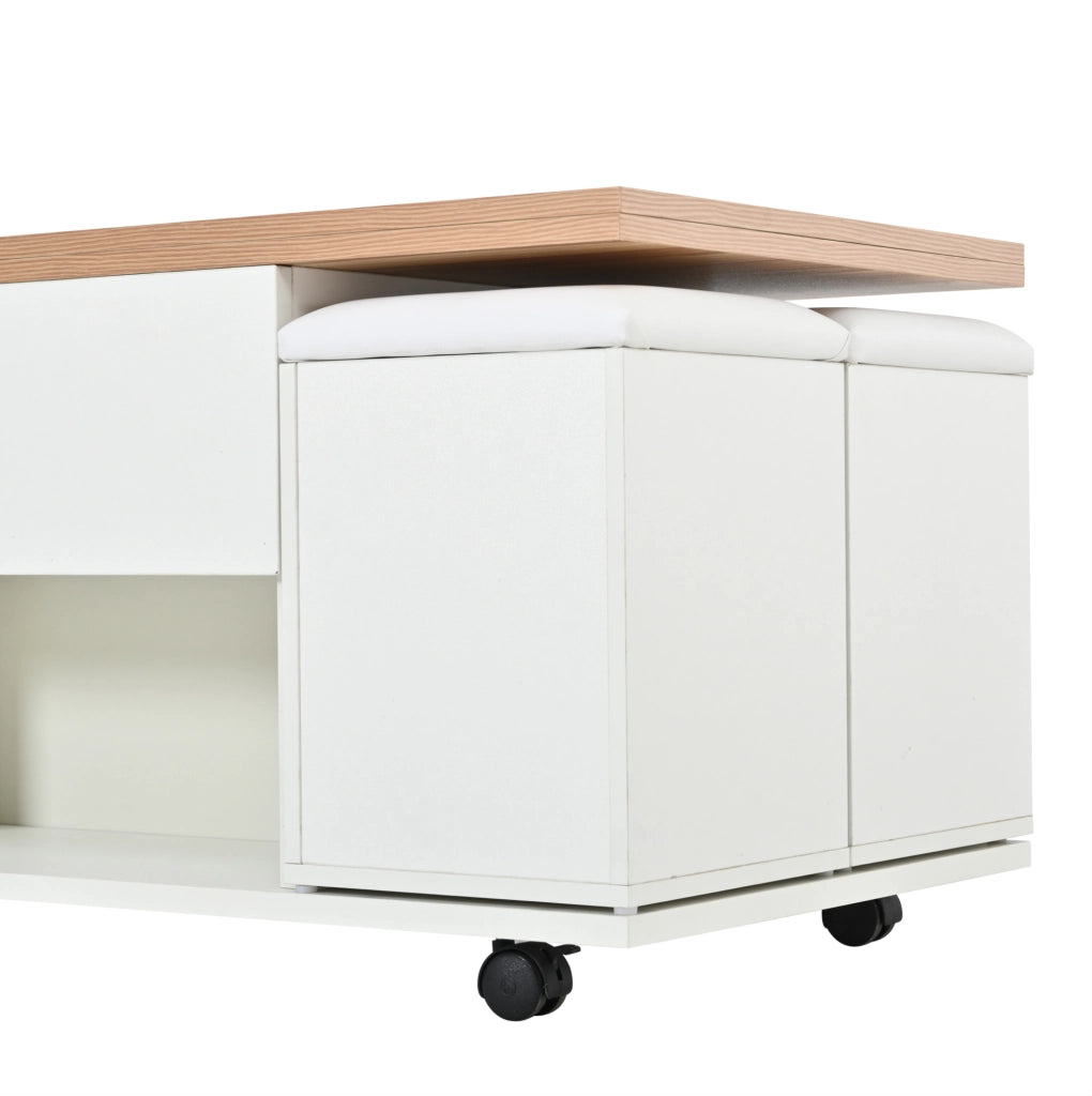Tavolino da caffè 100x100x63.5 cm regolabile in altezza con contenitore; pannello di particelle bianco e naturale