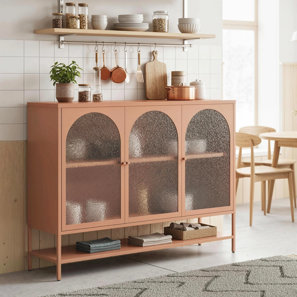 Credenza con ante vetrate ¨C zephmum ¨C 140x40x105 cm, colore ruggine