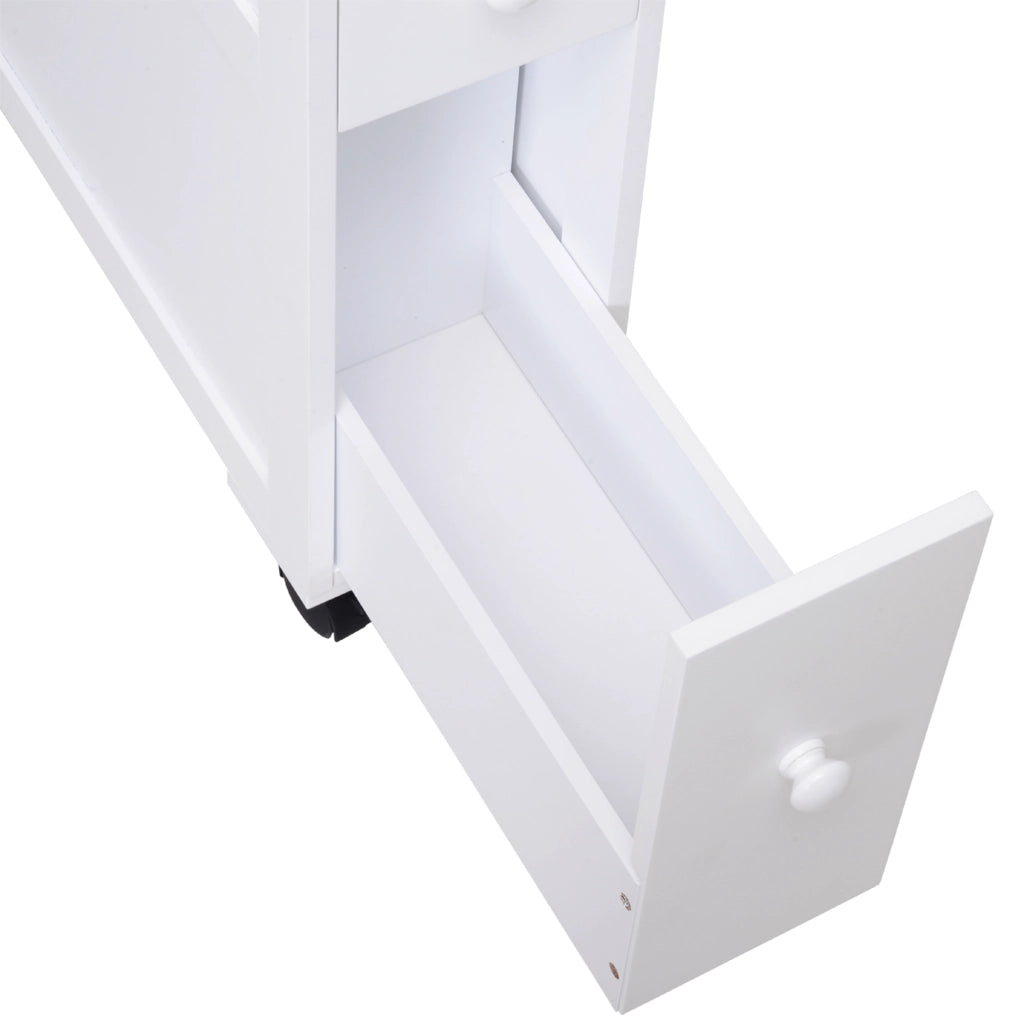Mobile da Bagno Salvaspazio con Cassetti e Ruote ¨C Xylo ¨C Legno Bianco 16x52x71.5cm