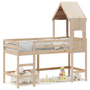 Letto singolo | Letto per adulti | Letto Soppalco con Scala e Tetto 90x190 cm Legno Massello Pino