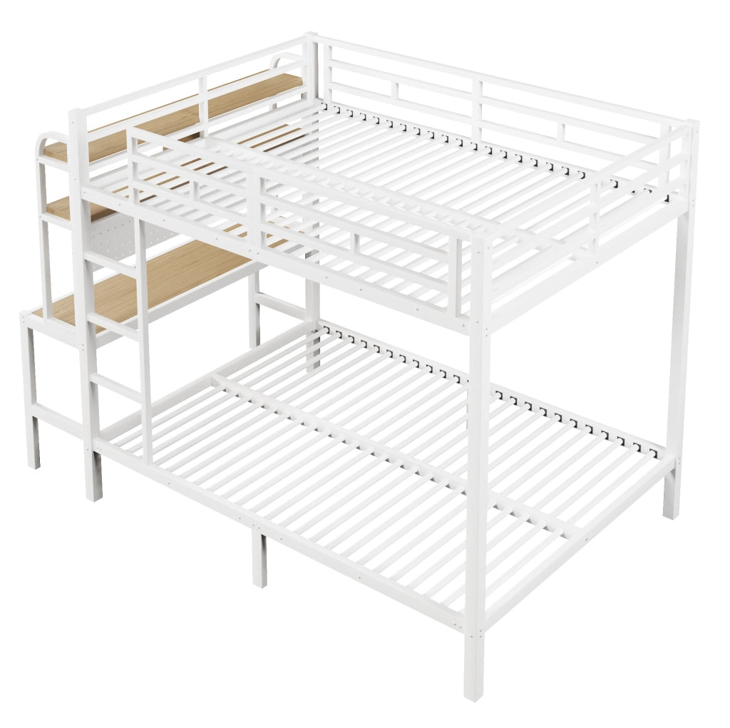 Letto a castello 140x200 cm in metallo e MDF; con scrivania; ripiani; LED e USB; bianco