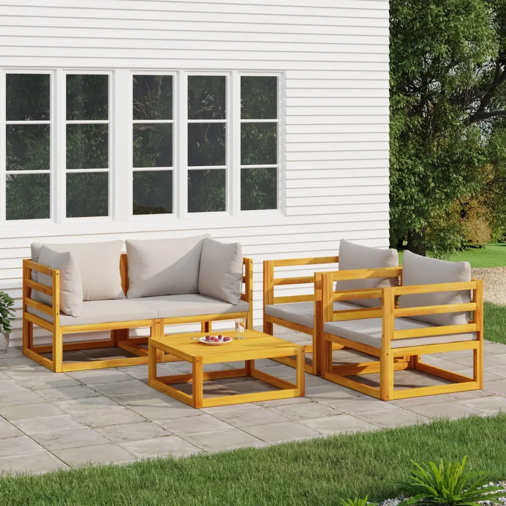 Set Salotto Giardino 5pz Cuscini Grigio Chiaro Legno Massellocod mxl 100307