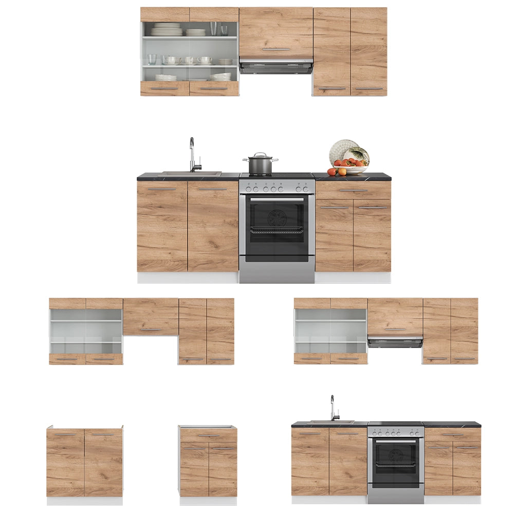 Cucina componibile Fame-Line Rovere dorato/Bianco 200 cm, PL Antracite Vicco