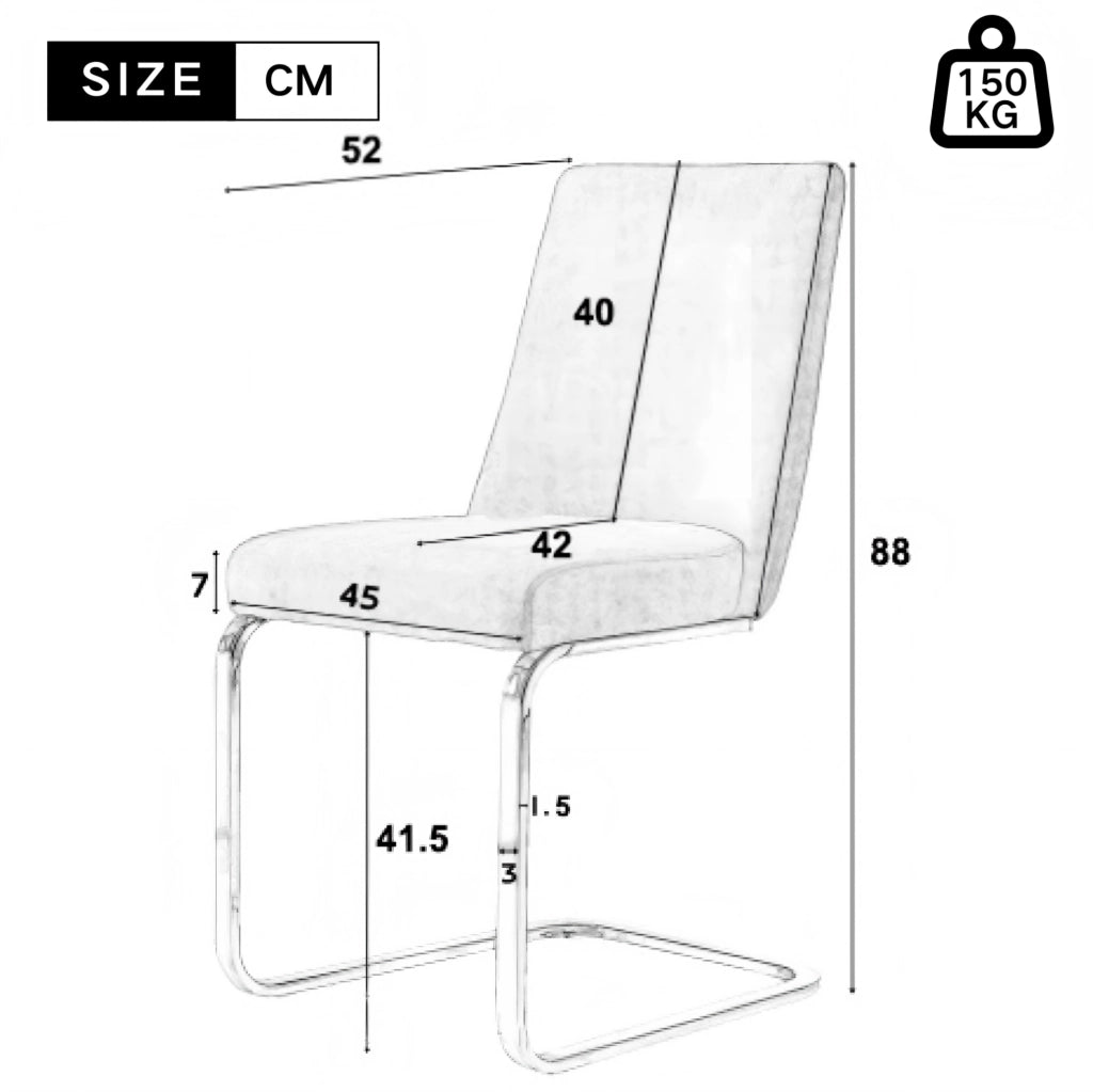 Set di 2 sedie da pranzo 63.5x63.5x47.63 cm con schienale a rombi in velluto e gambe in metallo grigio