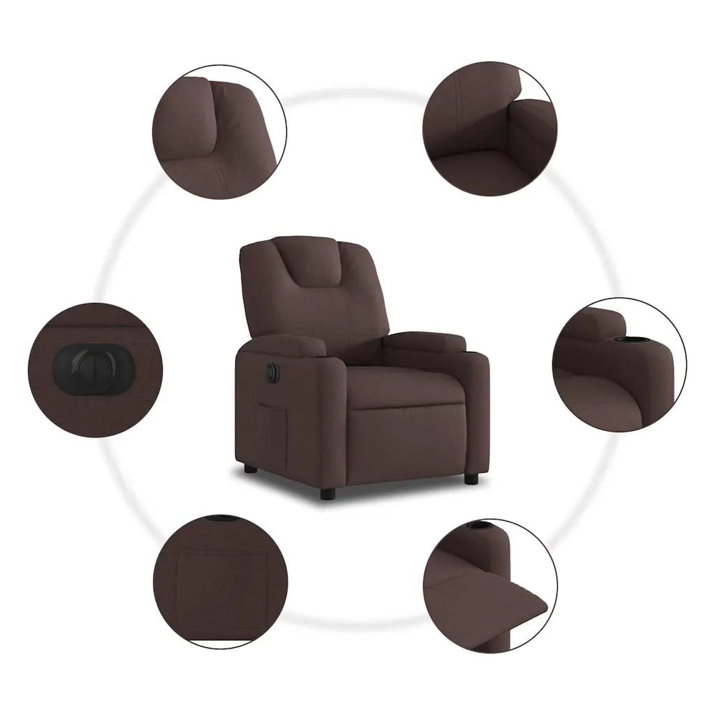 Poltrona Elettrica Reclinabile Marrone Scuro in Tessuto 3204349
