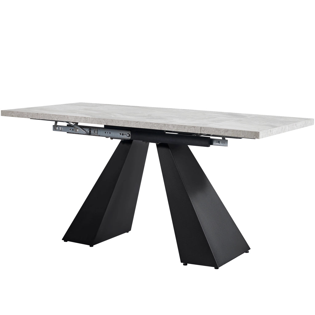 Tavolo da pranzo allungabile con piano in MDF e gambe in metallo, per cucina e soggiorno, nero grigio, 99 × 74 × 77 cm
