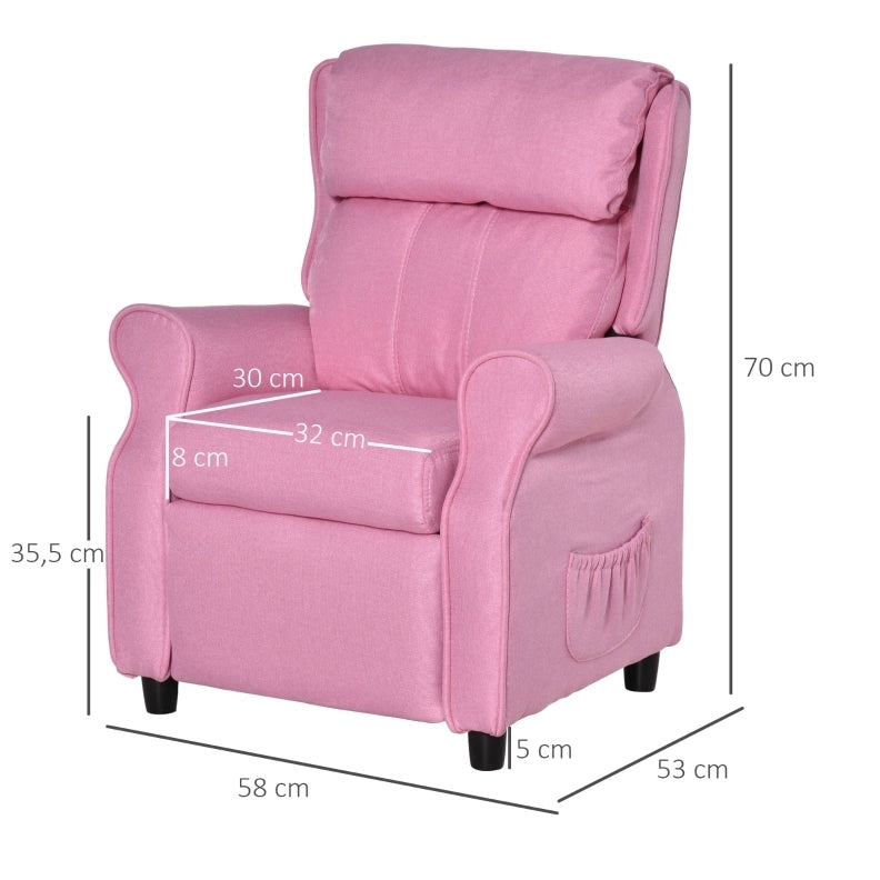 Poltroncina per bambini rosa con schienale reclinabile poggiapiedi e braccioli per il relax