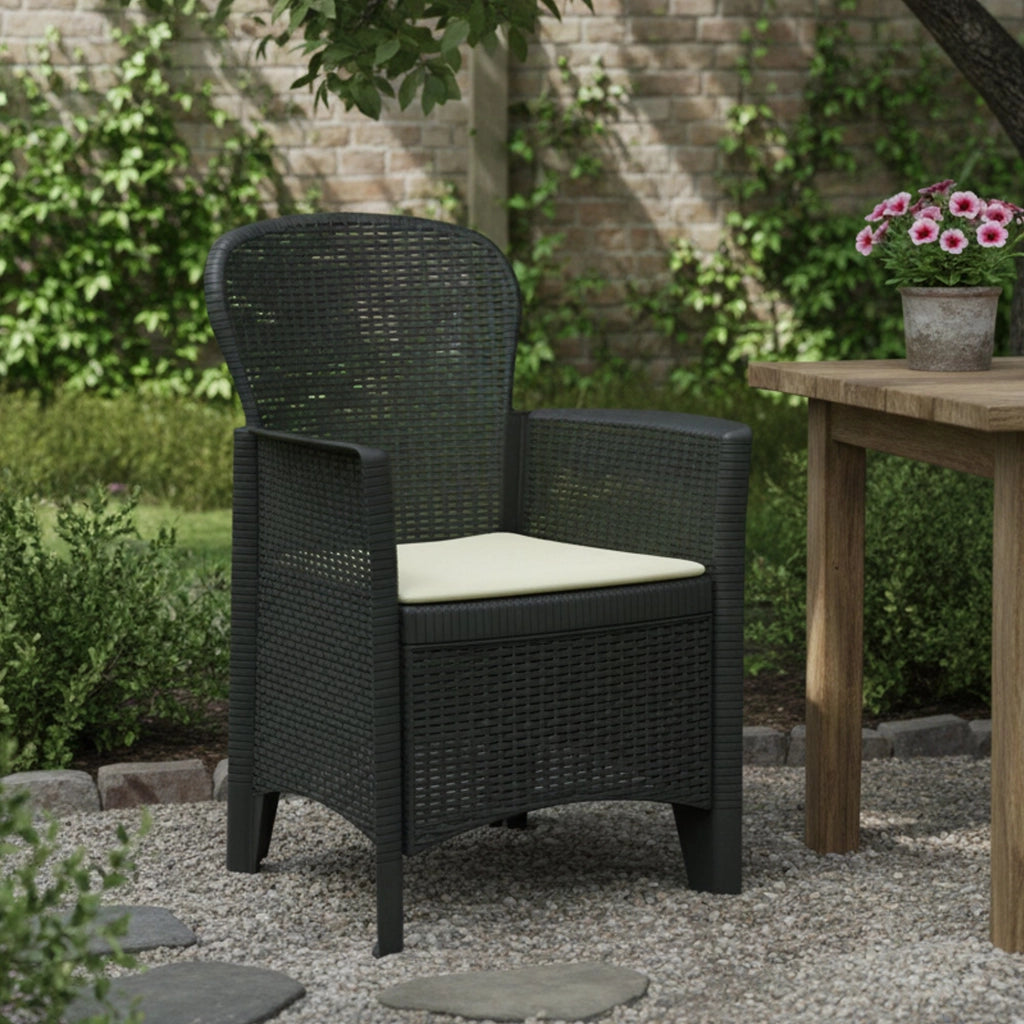 Sedia da esterno Amilton, Seduta da giardino, Poltrona outdoor effetto rattan, 100 % Made in Italy, Cm 60x58h89, Antracite