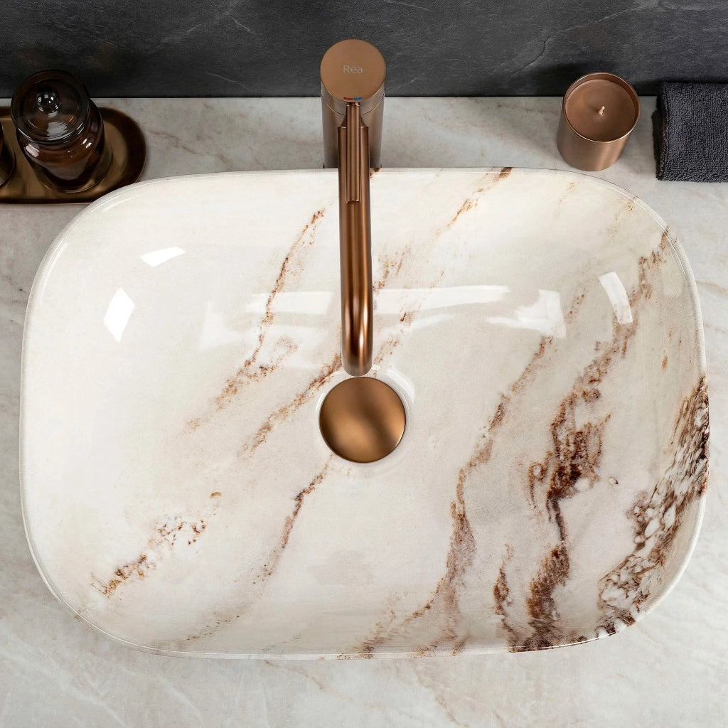 Lavabo Da Appoggio Rea Belinda Marrone Shiny