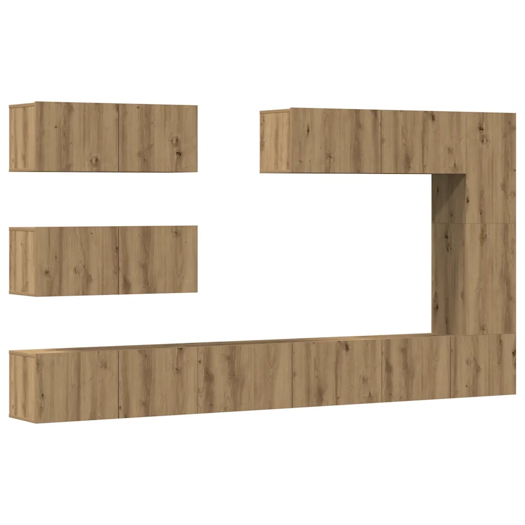 Set Mobile TV 7 pz Montato a Parete Rovere in Legno Multistrato 3329140