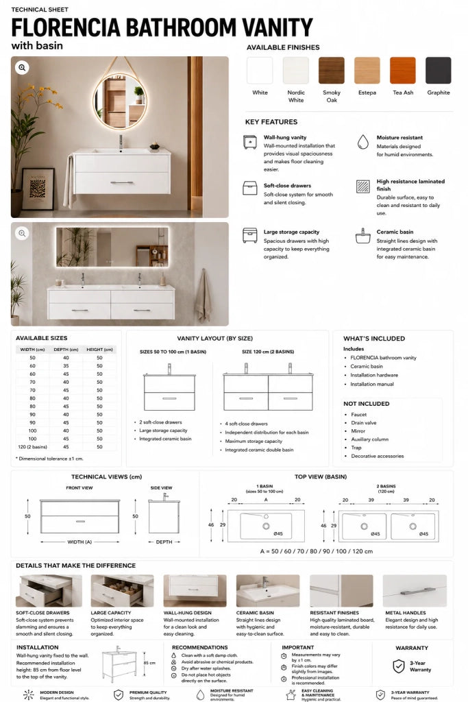 Mobile bagno con lavabo ORIGENBATH FLORENCIA senza specchio 60x35 cm grafite