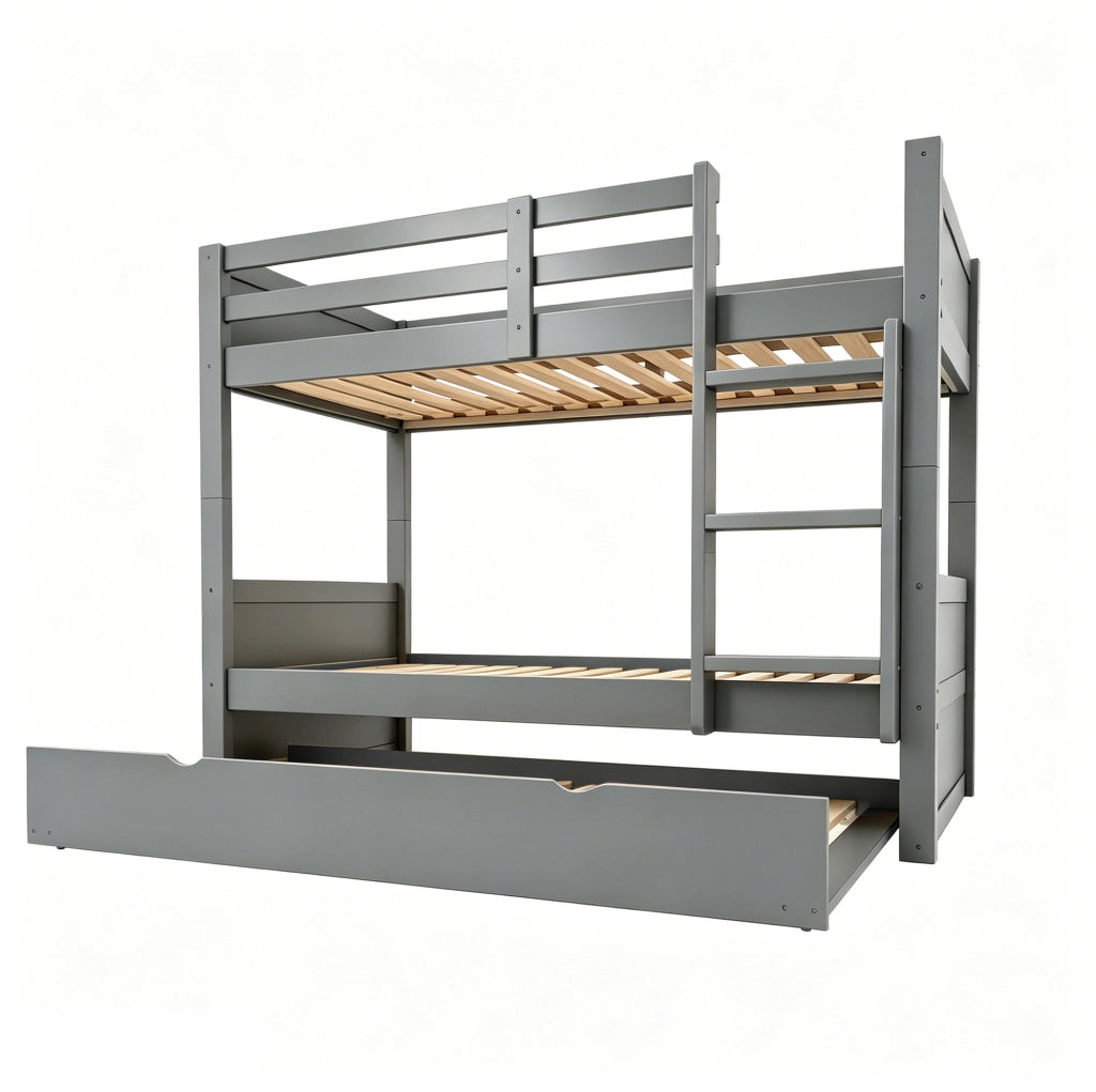 Letto a castello 90x200 cm convertibile in due letti singoli e con letto estraibile in legno grigio