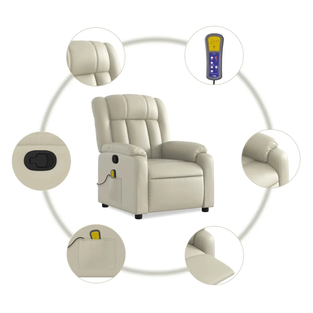 Divano Sedia-Poltrona reclinabile massaggiante in Similpelle Crema 616844
