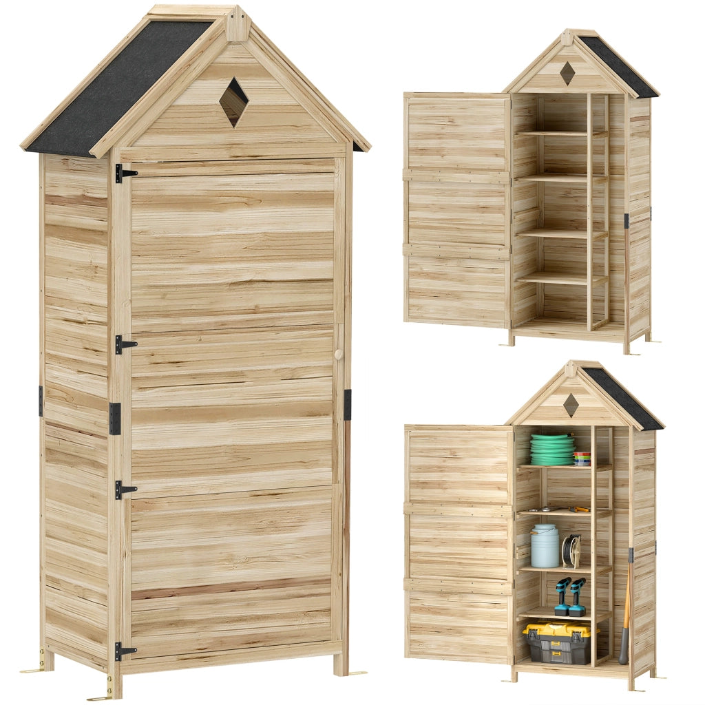 Capanno da giardino con 4 ripiani ¨C zephmum ¨C legno, tetto in asfalto, marrone chiaro, 80x49x170 cm