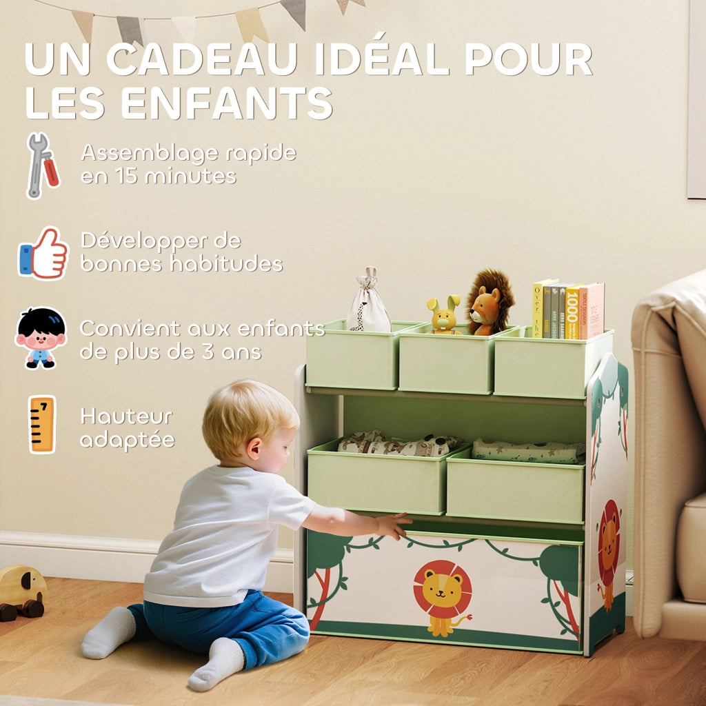 Scaffale per bambini a 3 ripiani con 6 scatole di tessuto ¨C Minimal ¨C verde
