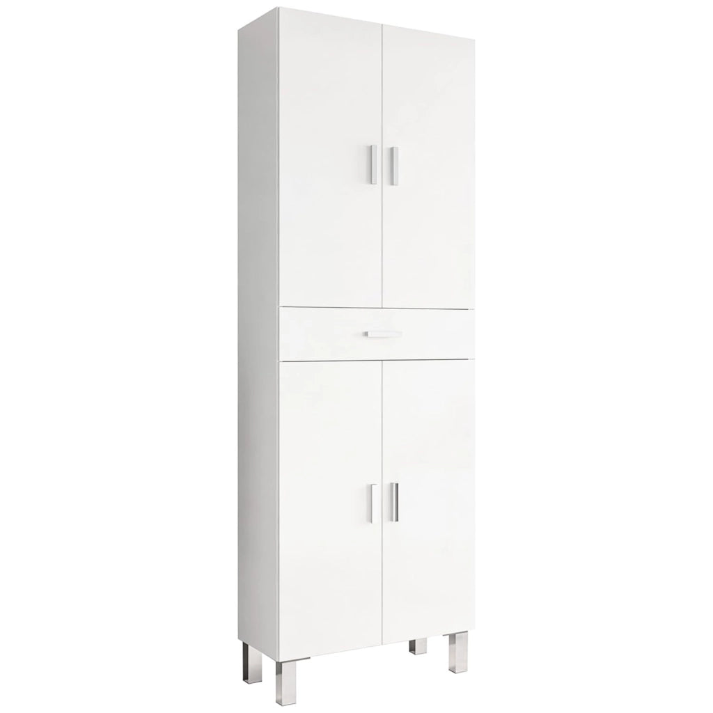 Colonna Bagno 4 Ante 4 Ripiani Cassetto Mobile Alto Moderno Salvaspazio Mensole Regolabili Elegante Minimal Per Lavanderia Ripostiglio 182 X 60 X 29 Cm Colore Bianco